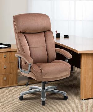 CLATINA Ergonomic Big and Tall Executive Office Chair with Upholstered Swivel 400lbs High Capacity Adjustable Height Thick Padding Headrest and Armrest for Home Office Beige