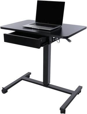 CLATINA Mobile Laptop Standing Desk, Height Adjustable Teacher Podium with Lockable Wheels, Adjustable Work Table with Drawer, Computer Cart Overbed Table for Home Office Classroom, Black