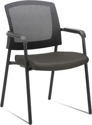CLATINA Office Reception Guest Chair Mesh Back Stacking with Ergonomic Lumbar Support and Thickened Seat Cushion for Waiting Conference Room Black