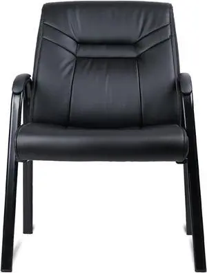 CLATINA Black Leather Waiting Room Chair Reception Chair with Padded Arm Rest, Leather Office Desk Guest Chair for Lobby Conference Room (1PK)