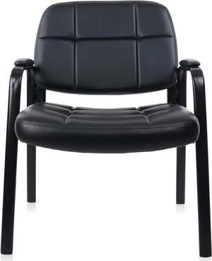 CLATINA Big & Tall Waiting Room Guest Chair with Bonded Leather Padded Arm Rest for Office Reception Lobby and Conference Desk, Black