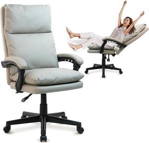 CLATINA Reclining Office Chair, Big and Tall High Back Executive Task Chair, Leather Home Office Desk Chairs with Lumbar Suppor, Ergonomic Computer Comfy Wide Seat Chair, Grey 1Pack