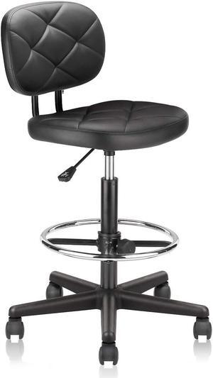 PU Faux Leather Drafting Rolling Stool Chair with Seat Height Adjustable 30 inch Fixed Back Support Adjustable Foot Ring for Office Home Plaid Checked Pattern (1 Pack-New)
