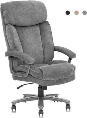 CLATINA Ergonomic Big and Tall Executive Office Chair with Upholstered Swivel 400lbs High Capacity Adjustable Height Thick Padding Headrest and Armrest for Home Office Grey