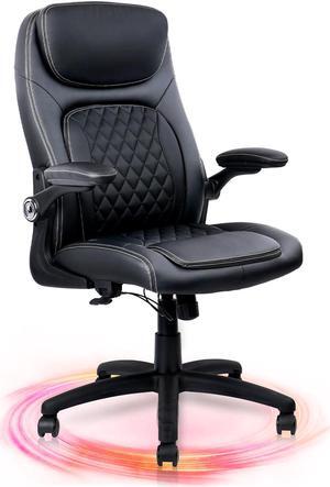 CLATINA Executive Office Chair PU Leather with Adjustable Flip-up Armrests, High Back Ergonomic Computer Task Chair with Lumbar Support Wheels Swivel Rolling Rocking for Home Desk Chair, Black