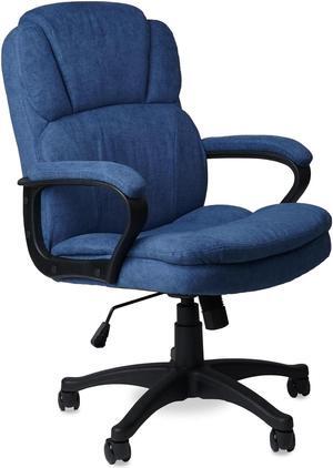 CLATINA Ergonomic Executive Cloth Office Chair with Upholstered Swivel Adjustable Height Thick Padding Headrest and Armrest for Home Office (Blue)