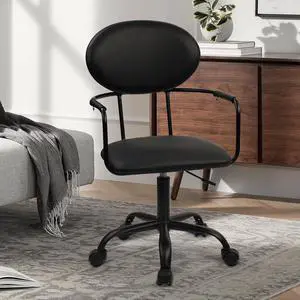 CLATINA Office Chair Wheeled Frame Structure Armrest Structure Office Chair, Height Adjustable Leather Dressing Chair, Low Back Swivel Roller for Home Office, Black.
