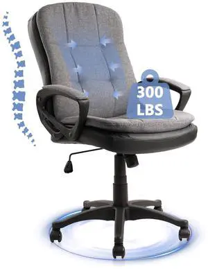 CLATINA Cloth Fabric Office Chair, 360° Swivel Rolling Desk Chair with Soft Upholstered Support Backrest, Adjustable Height Mid Back Ergonomic Computer Task Chairs with Arms and Wheels, Grey, 300LBS