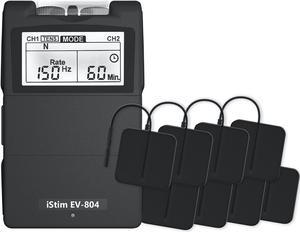 iStim EV-804 TENS/EMS 2 Channel Rechargeable Combo Machine Unit - Muscle Stimulator + Back Pain Relief and Management- 7 modes/24 Programs/Backlit (Including 8 Pieces Electrodes Pads)