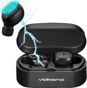 Volkano True Wireless in-Ear Earphones with Metalic Charging Case, 18-Hour Playtime 5.0 Bluetooth TWS Earbuds, Compatible w/Siri & Google Assistant [Black] - Virgo Series