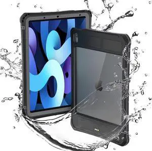 iPad Air 4th / 4 Generation Case Waterproof with Pencil Holder Screen Protector Stand Kickstand and Strap, Full Body Rugged Protection Bumper Protective Case for iPad Air 4 10.9" 2020 (Black)