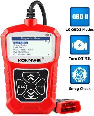 KONNWEI KW310 OBD2 Scanner Full OBDII Functions 10 Modes Automotive Engine Fault Code Reader Scan Tool for All 1996 and Newer Cars (Red)