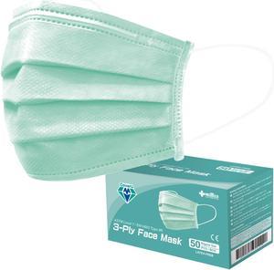 Medtecs Disposable Face Mask, 3 Layer Breathable Masks, CoverU Green 50pc