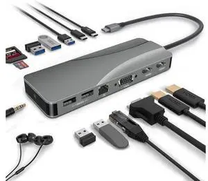 USB C Hub, Type C Docking Station, Triple Display 14 in 1 Type C Docking Station with 2 HDMI, VGA, PD Type C Port,Gigabit Ethernet, SD TF Card Reader, 5 USB Ports USB-C Dock for MacBook and Windows USB C Hub, Type C Docking Station, Triple Display 14 in 1 Type C Docking Station with 2 HDMI, VGA, PD Type C Port,Gigabit Ethernet, SD TF Card Reader, 5 USB Ports USB-C Dock for MacBook and Windows