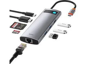 Baseus 8-in-1 USB C Hub Docking Station, USB C Adapter with 4K HDMI, 3 USB 3.0, TF/SD Reader, Ethernet, 100W Power Delivery Compatible with MacBook Pro, Surface Pro, iPad Pro and Other Type C Devices Baseus 8-in-1 USB C Hub Docking Station, USB C Adapter with 4K HDMI, 3 USB 3.0, TF/SD Reader, Ethernet, 100W Power Delivery Compatible with MacBook Pro, Surface Pro, iPad Pro and Other Type C Devices