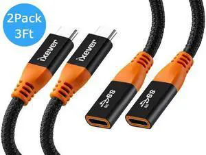 USB Type C Extension Cable Cord 3FT 2-Pack, USB-C 3.1 Gen2 10Gbps Female to USBC Male Extended Adapter,Thunderbolt 3 Compatible for Nintendo Switch,MacBook Pro,Surface Go,Oculus Quest Link
