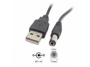 USB 2.0 A Type Male to 5.5 x 2.5mm Plug Barrel Connector Cable U2-254-BK USB 2.0 A Type Male to 5.5 x 2.5mm Plug Barrel Connector Cable U2-254-BK