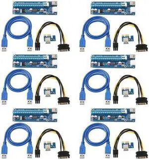 CORN Mining Riser Card PCIE Mining Rig USB 3.0 GPU Riser Adapter Monero ETH BTC Miner with USB 3.0 Data Cable 60CM 15Pin SATA to 6Pin Power Cable Adhesive Pad VER006C Riser Cables 6 Pack CORN Mining Riser Card PCIE Mining Rig USB 3.0 GPU Riser Adapter Monero ETH BTC Miner with USB 3.0 Data Cable 60CM 15Pin SATA to 6Pin Power Cable Adhesive Pad VER006C Riser Cables 6 Pack