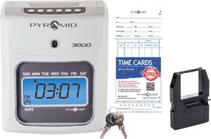 3800 Auto Totaling Time Clock, Small Business Bundle includes 3800 time clock, 50 time cards, 1 Ink Ribbon & 2 Security Keys
