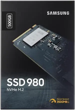 SAMSUNG 980 M.2 2280 500GB PCI-Express 3.0 x4, NVMe 1.4 V-NAND MLC Internal Solid State Drive (SSD) MZ-V8V500B/AM. SAMSUNG 980 M.2 2280 500GB PCI-Express 3.0 x4, NVMe 1.4 V-NAND MLC Internal Solid State Drive (SSD) MZ-V8V500B/AM.