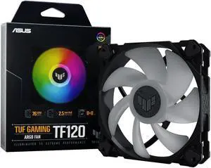 ASUS TUF Gaming TF120 ARGB Chassis Fan 3-Pin Customizable LEDs Blade, Advanced Fluid Dynamic Bearing, 120mm PWM Control, Anti-vibration Pads, Double-layer LED Array for Computer Case & Liquid Radiator
