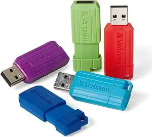 32GB Pinstripe USB 2.0 Flash Drive Retractable Thumb Drive - 5 Pack - Multicolor (Green Blue Red Purple Cyan)