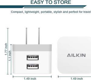 2Pack USB Wall Charger Plug, AILKIN 2.4A Dual Port USB Adapter Power Cube Fast Charging Station Box Base for iPhone 15 14 13 12 Pro Max SE 11 XR XS X/8, Samsung, Phones USB Charge Block-White Brick
