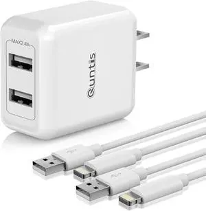 iPhone Charger MFi Certified, Quntis 2Pack 6.6ft Lightning Charging Cable Cord with Dual Port USB Wall Charger Block Adapter for iPhone 14 13 12 SE 11 Max XS XR X 8 7 6s 6 Plus iPad Pro iPod