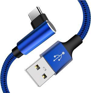 Extra Long Right Angle USB Type C Cable (2 Pack 10FT) Fast Charger USB A to USB C Cord for Samsung Galaxy S22 Ultra S21 Plus S20 FE S10 Note 20 Ultra Note 10 Plus A13 A12 A32 A52, Google 6 Pro (Blue)