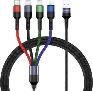 2Pack Multi Charging Cable Charger Cord Nylon Braided 10ft/3m 4 in 1 USB Adapter with IP/Type C/Micro Connector for Phone/Galaxy and More