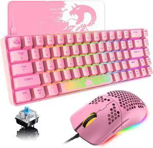 60% Mechanical Gaming Keyboard and Mouse Combo RGB Backlight Ergonomic Anti-ghosting 68 Keys 6400DPI Silent Honeycomb Mice Type-C Wired for Computer Mac Gamer