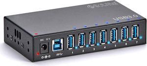 USB 7 Port Hub - Powered USB 3.0 Hub - Aluminum USB Hub -USB Splitter Hub 12V 3A 36W Power Adapter