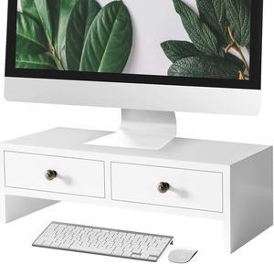 WELLAND Monitor Stand Riser with Drawers, Computer Monitor Stand, Desktop Organizer Stand for Laptop, PC, Office Supplies, White
