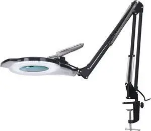 10X LED Magnifying Lamp with Clamp,  2,200 Lumens Dimmable Super Bright Glass Light, Adjustable Swivel Arm Lighted Magnifier for Reading Repair Crafts- Black by DT