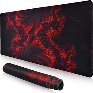 Gaming Mouse Pad Red Large Mouse Pad 31.5×15.75In Large Gaming Mouse Pads Long Big Mouse Pad XL Mouse Mat with Non-Slip Base Extended Keyboard Mousepad Flame Pattern (Black Red)