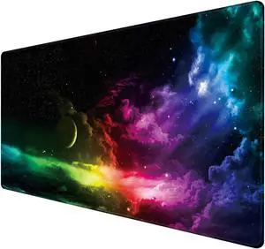 Extended Mouse Pad Large Gaming Mouse Pad- 35.4x15.7x0.12 inch Computer Keyboard Mouse Mat Non-Slip Mousepad Rubber Base and Stitched Edges for Game Players Office Study Aurora Light Pattern