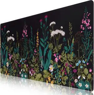 iCasso Desk Mat, Big Desk Pad, XXL Extended Gaming Mouse Pad, Large Mouse Pad for Desk Protector, Rubber Base Mousepad with Stitched Edges, Keyboard Mouse Mat for Work, Game, Office, Home - Weeds