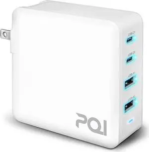 PQI 100W USB C Wall Charger | 100 Watt GaN Tech Adapter Plug | 4 Ports (2 USB-C/2 USB-A) | Supports PD 3.0 Fast Charging | Portable USB C Charger Block | Compatible with Apple iPhone 12 & Up | White PQI 100W USB C Wall Charger | 100 Watt GaN Tech Adapter Plug | 4 Ports (2 USB-C/2 USB-A) | Supports PD 3.0 Fast Charging | Portable USB C Charger Block | Compatible with Apple iPhone 12 & Up | White