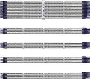 SIRLYR Braided ATX Sleeved Cable Extension Kit for Power Supply Cable Kit 16AWG 24Pin ATX / 8 (4+4) Pin EPS / 8 (6+2) Pin PCI-E Power Supply PSU Cables with Combs(Silver)