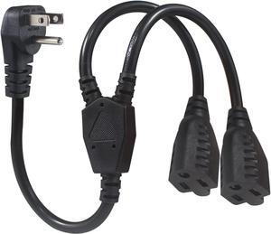 Power Cord Extension Y Splitter - 1 to 2 Way Outlet Adapter NEMA 5-15P 90-Degree Flat Plug to 2 X NEMA 5-15R with SJT 16AWG 3-Prong Cable Wire Extender Space Saver for Kitchen Home Office