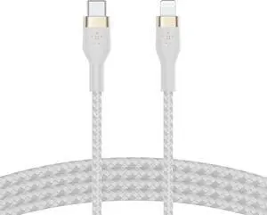 BoostCharge Pro Flex Braided USB Type C to Lightning Cable (2M/6.6ft) MFi Certified 20W Fast Charging PD Power Delivery for iPhone 13 12 11 Pro Max Mini SE iPad and More - White