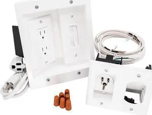 in-Wall Cable Management Kit 125V Wall Mount TV Power Outlet with Brush Wall Plate Cable Pass Through Wall Plate with Inlet Electrical Wire and Power Cord Included