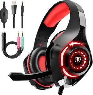 Gaming Headset for PS4 PS5 Xbox One Switch PC with Noise Canceling Mic, Deep Bass Stereo Sound (Black Red)-1