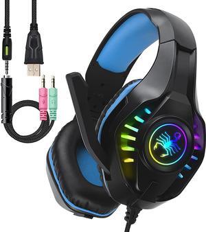 SVYHUOK Pro Gaming Headset for PC PS4 Xbox One Surround Sound Over-Ear Headphones with Mic LED Light Bass Surround Soft Memory Earmuffs for Computer Laptop Switch Games Kids Boys Teens Gifts