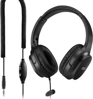 Extra Long Cord Headphones for TV & PC with Volume Control, 18 Feet / 5.5M Extension Spring Coiled Cord, Universal 3.5mm AUX Audio, Wired Over Ear Stereo Headset, CGS-W6