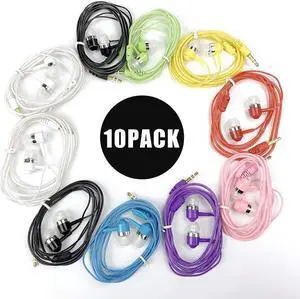 Earbud Headphones Bulk Wired Earphones Mixed Colors 10 Packs for iPhone Smartphone Computer Laptop MP3 School Classroom