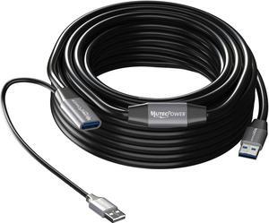 MutecPower 50 Feet Active USB 3.0 Male to Female Extension Cable USB A Repeater Extender Cord with 2 boosters & USB Power Supply - Black 15m  Compatible with Laptops, Hard Drives, Xbox, PS4, VR etc