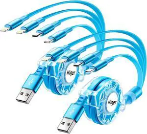 Multi Charging Cable 2Pack 4Ft Retractable USB Charger Cord 4 in 1 Fast Chargers for Multiple Devices with Lightning/Type C/Micro USB Port for Cell Phones iPhone iPad  Galaxy PS Tablet More