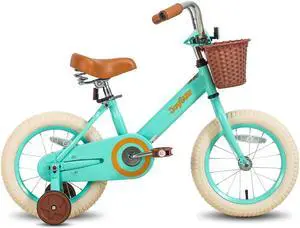 JOYSTAR Vintage 14 Inch Kids Bike with Basket & Training Wheels for 3-5 Years Old Girls & Boys(GREEN)
