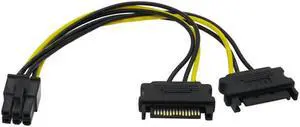 SATA 2x15Pin to Graphics card PCI-e PCIE 6 Pin Video Card Power Supply Cable 6/8pin to Dual Sata Y Splitter Adapter 18CM 18AWG(sata m to 6 Pin)